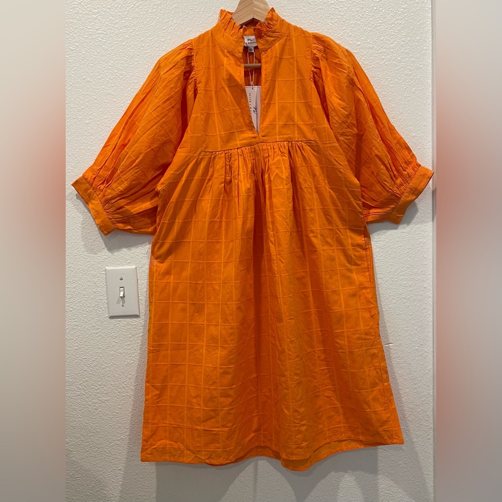 Never A Wallflower Womens Cotton Orange Textured  High Neck Dress Size XS NEW